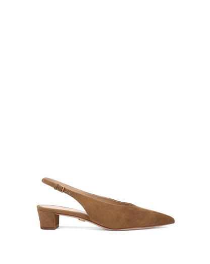 Pamela Slingback Heel in Brown Suede Chestnut - Veronica Beard Best Seller