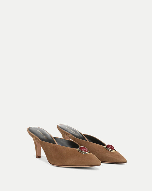 Rochelle Cabochon Mule in Brown Suede - Veronica Beard New