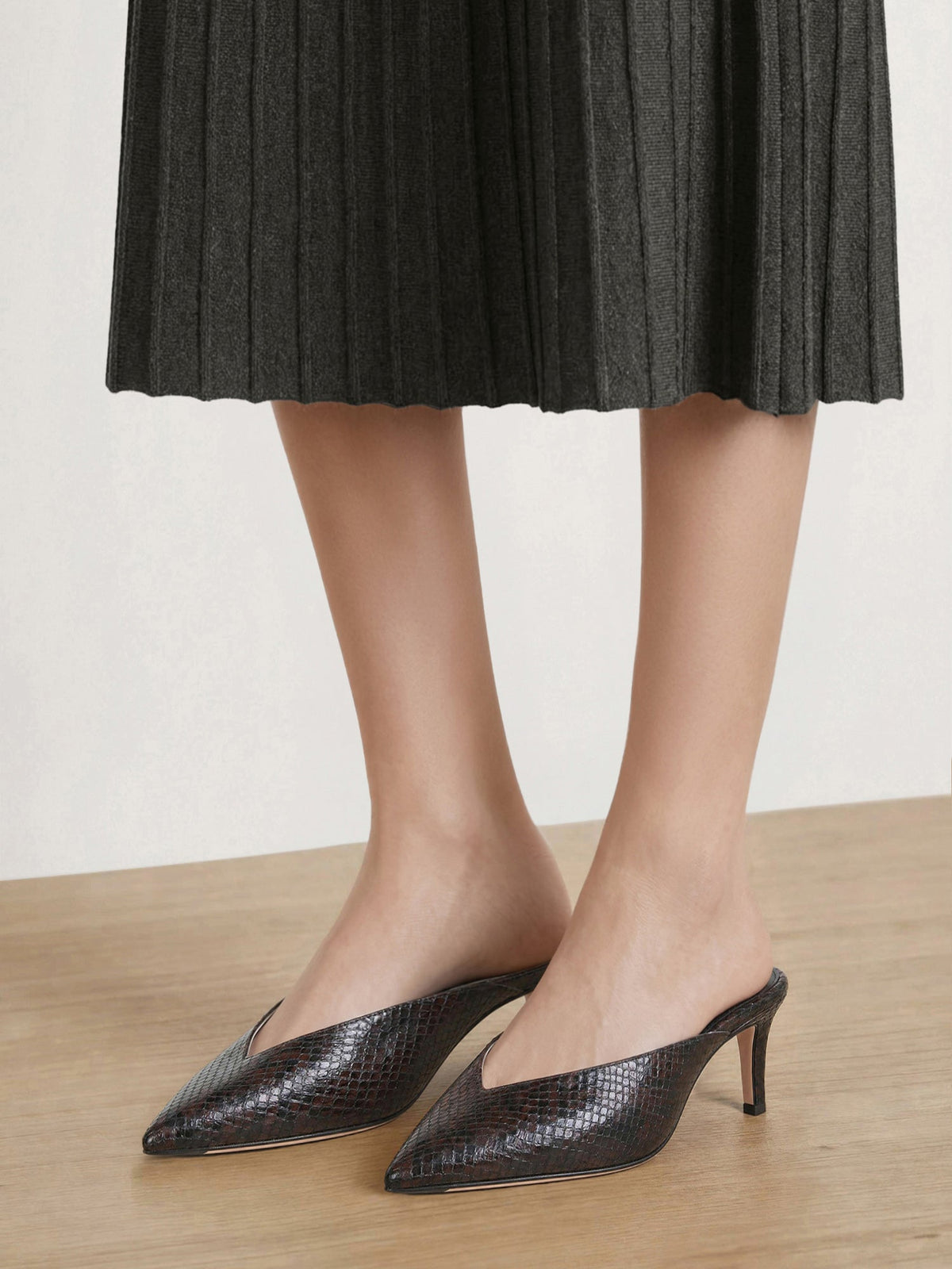 Rochelle Snake-Embossed Mule in Dark Brown - Veronica Beard Sale