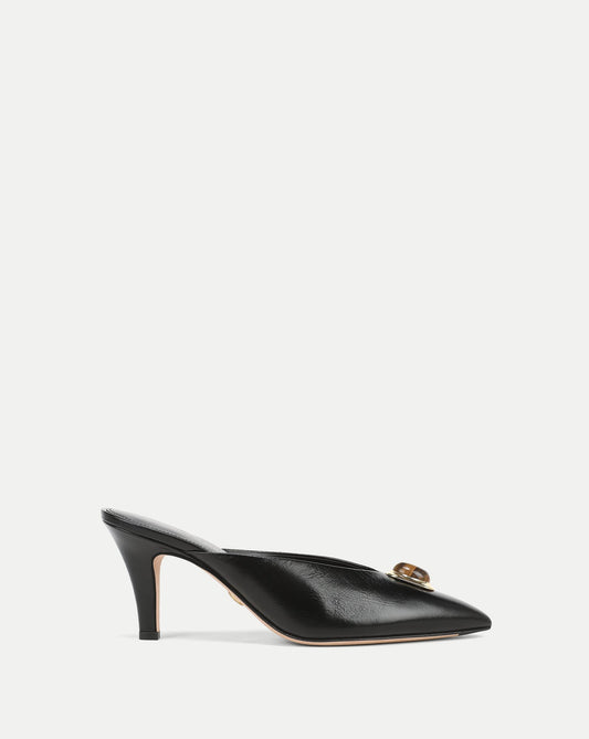 Rochelle Cabochon Mule in Black Leather - Veronica Beard Best Seller