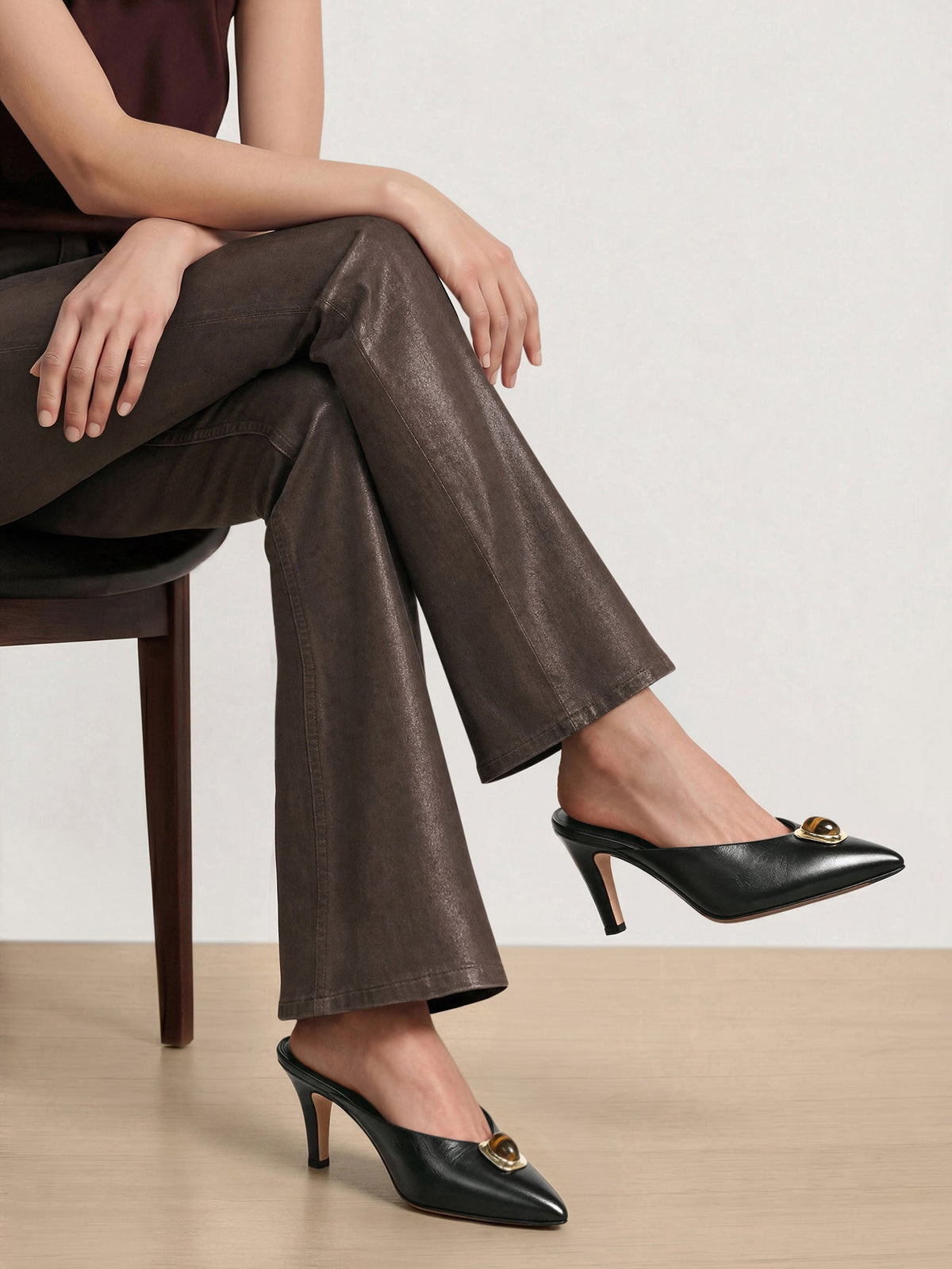 Rochelle Cabochon Mule in Black Leather - Veronica Beard Best Seller