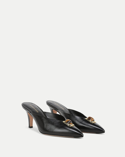 Rochelle Cabochon Mule in Black Leather - Veronica Beard Best Seller