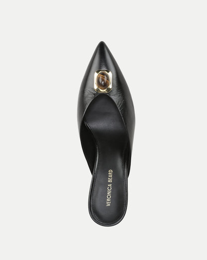 Rochelle Cabochon Mule in Black Leather - Veronica Beard Best Seller