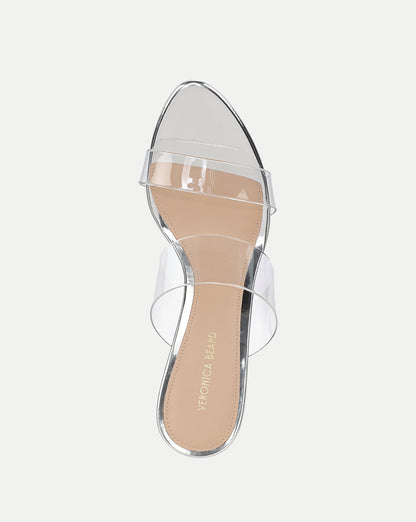Asha Mid-Heel Sandal in Silver - Veronica Beard Essential