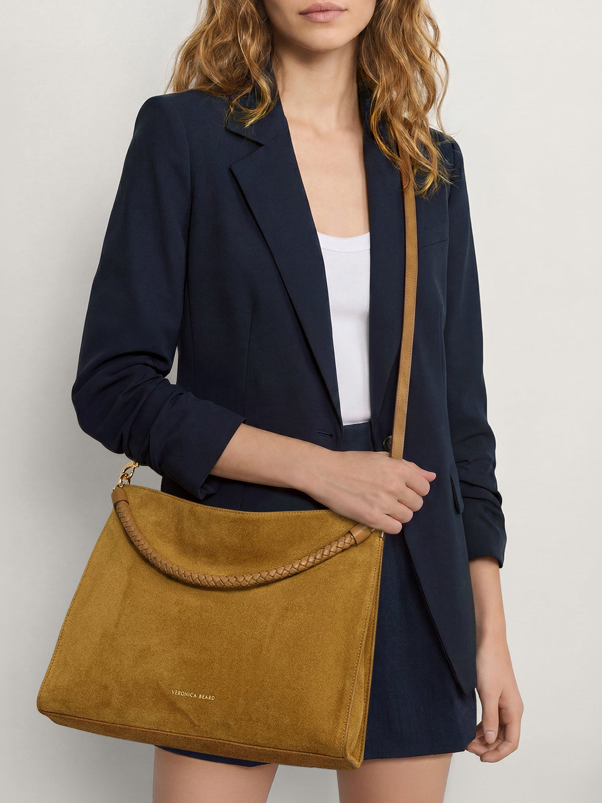 Vida Suede Shoulder Bag in Tan Acorn - Veronica Beard Essential