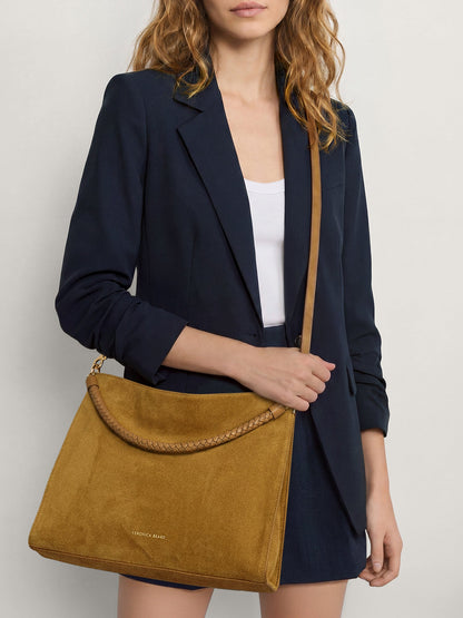 Vida Suede Shoulder Bag in Tan Acorn - Veronica Beard Essential