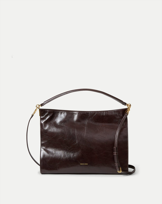 Vida Leather Shoulder Bag in Dark Brown Raisin - Veronica Beard Everyday