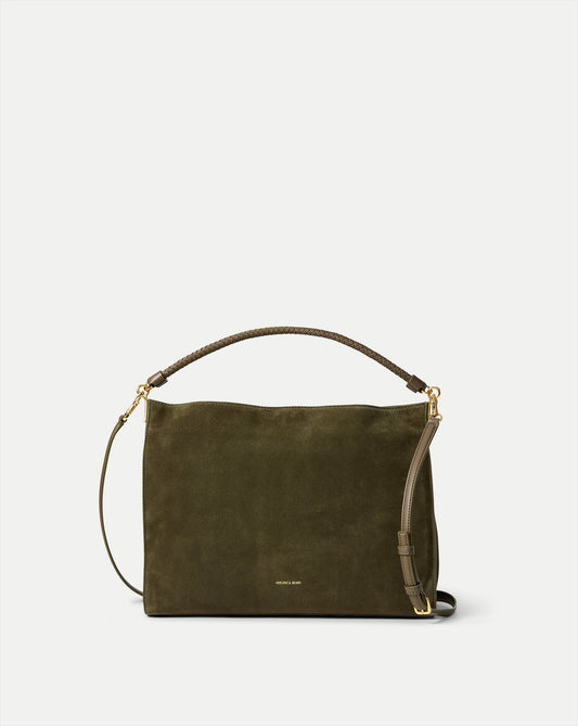 Vida Suede Shoulder Bag in Dark Green Cypress - Veronica Beard Trending