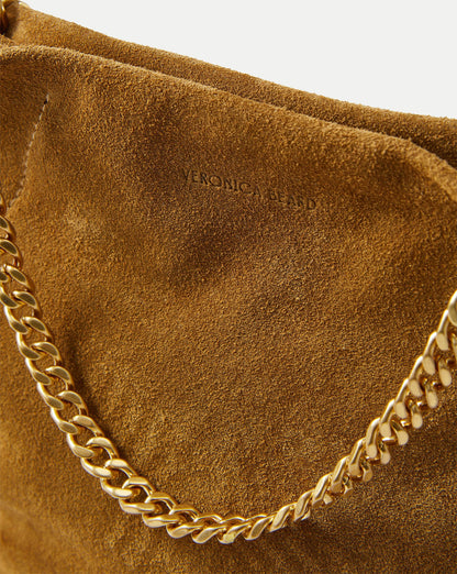 Small Veronica Beard Suede Slouch Bag in Acorn - Veronica Beard New