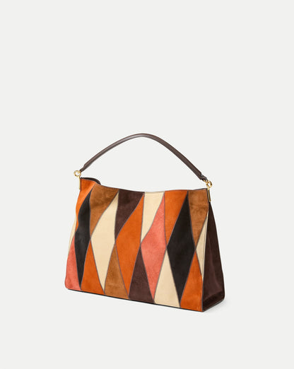 Vida Leather Patchwork Shoulder Bag in Espresso Multi - Veronica Beard Smart Buy