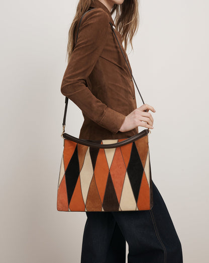 Vida Leather Patchwork Shoulder Bag in Espresso Multi - Veronica Beard Smart Buy