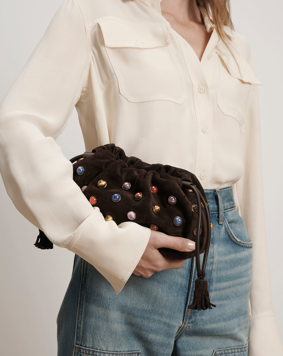 Small Embellished Veronica Beard Stash Bag in Brown - Veronica Beard Best Price