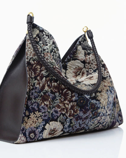 Brocade Vida Shoulder Bag in Floral Tapestry Print Dark Eggplant Multi - Veronica Beard Value