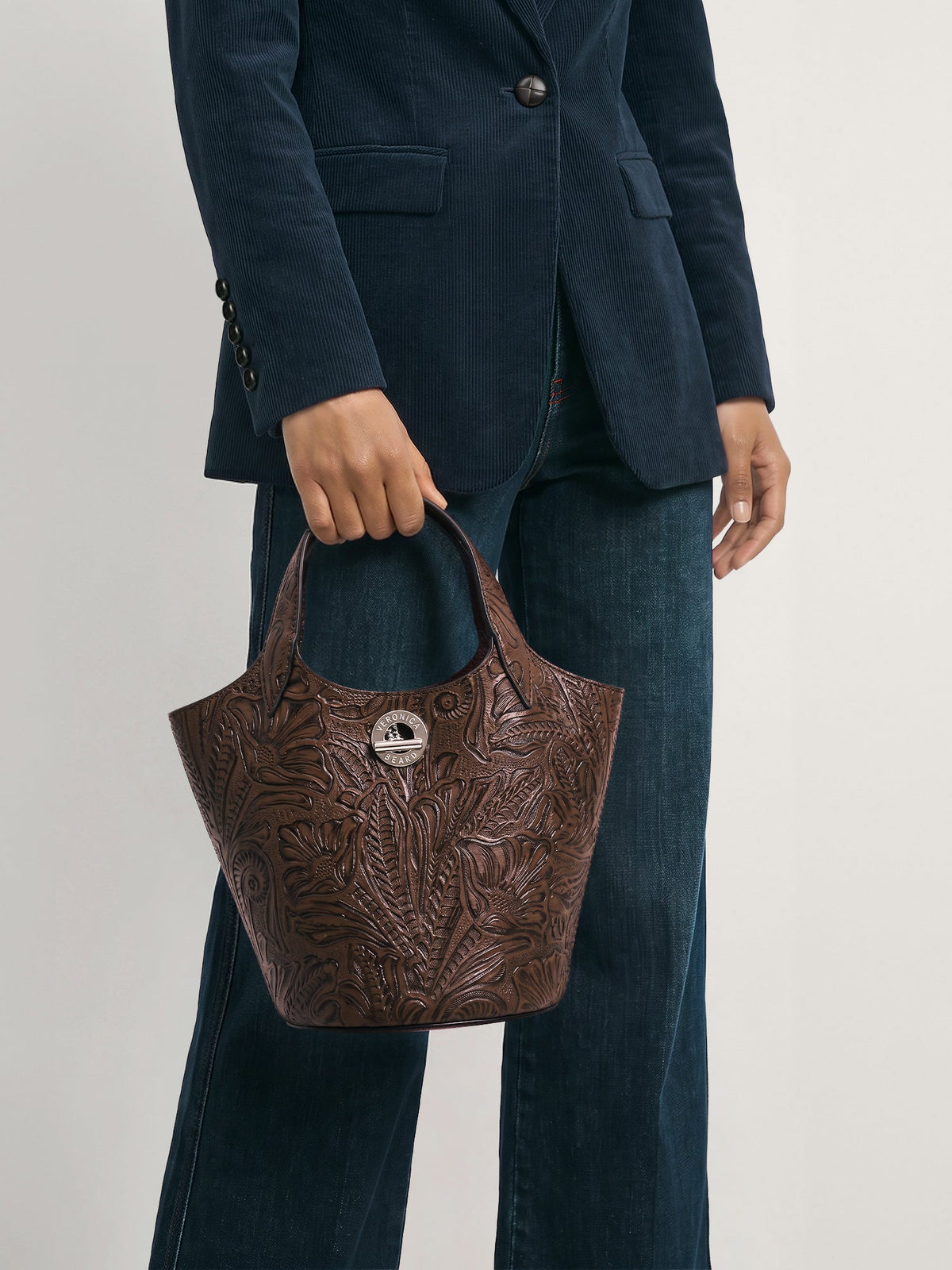 Embossed Anchor Bag in Chocolate - Veronica Beard Trending