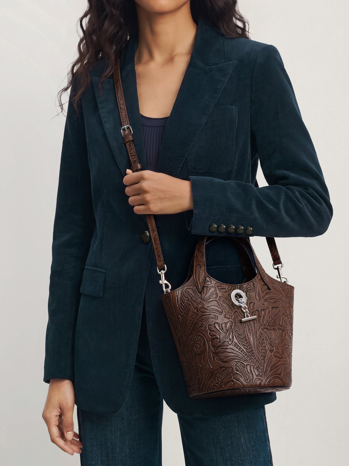 Embossed Anchor Bag in Chocolate - Veronica Beard Trending
