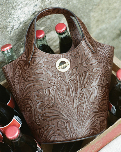 Embossed Anchor Bag in Chocolate - Veronica Beard Trending