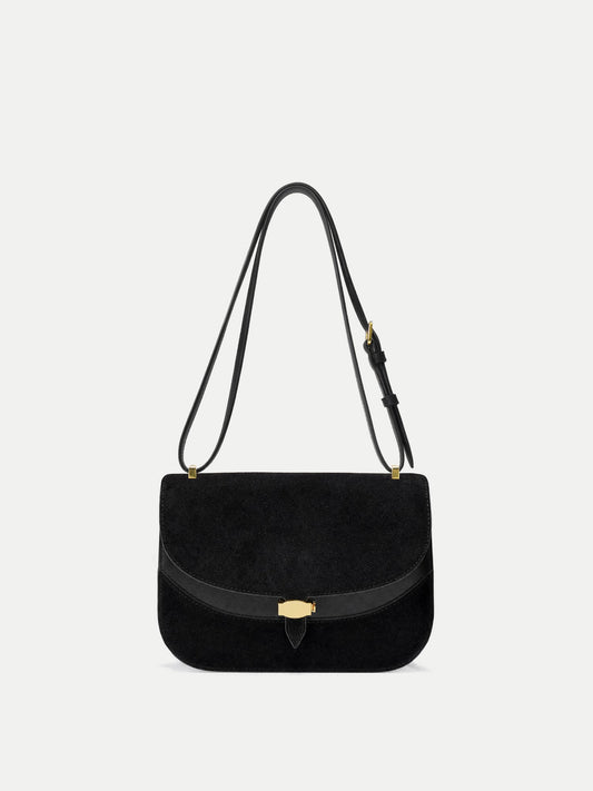 Dash Saddle Bag in Black Suede - Veronica Beard Premium