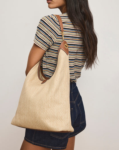 Jour Raffia Bag in Brown Leather Hazelwood/Natural - Veronica Beard Popular
