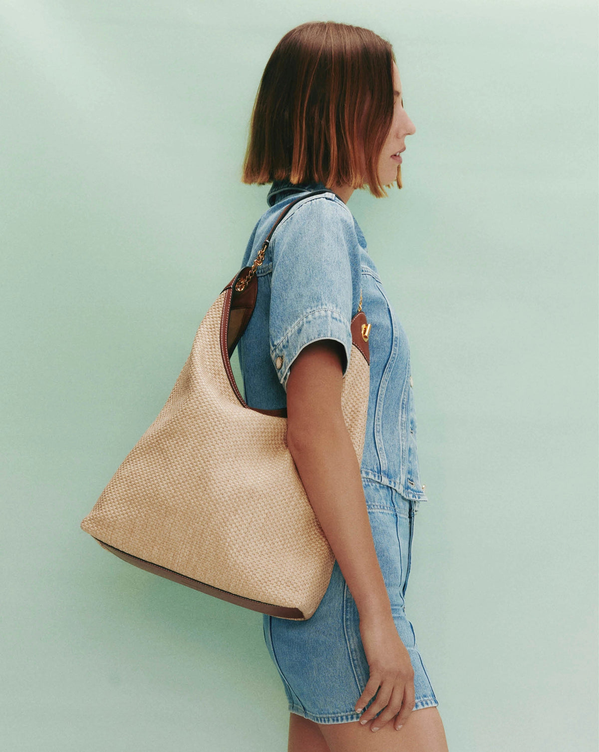 Jour Raffia Bag in Brown Leather Hazelwood/Natural - Veronica Beard Popular