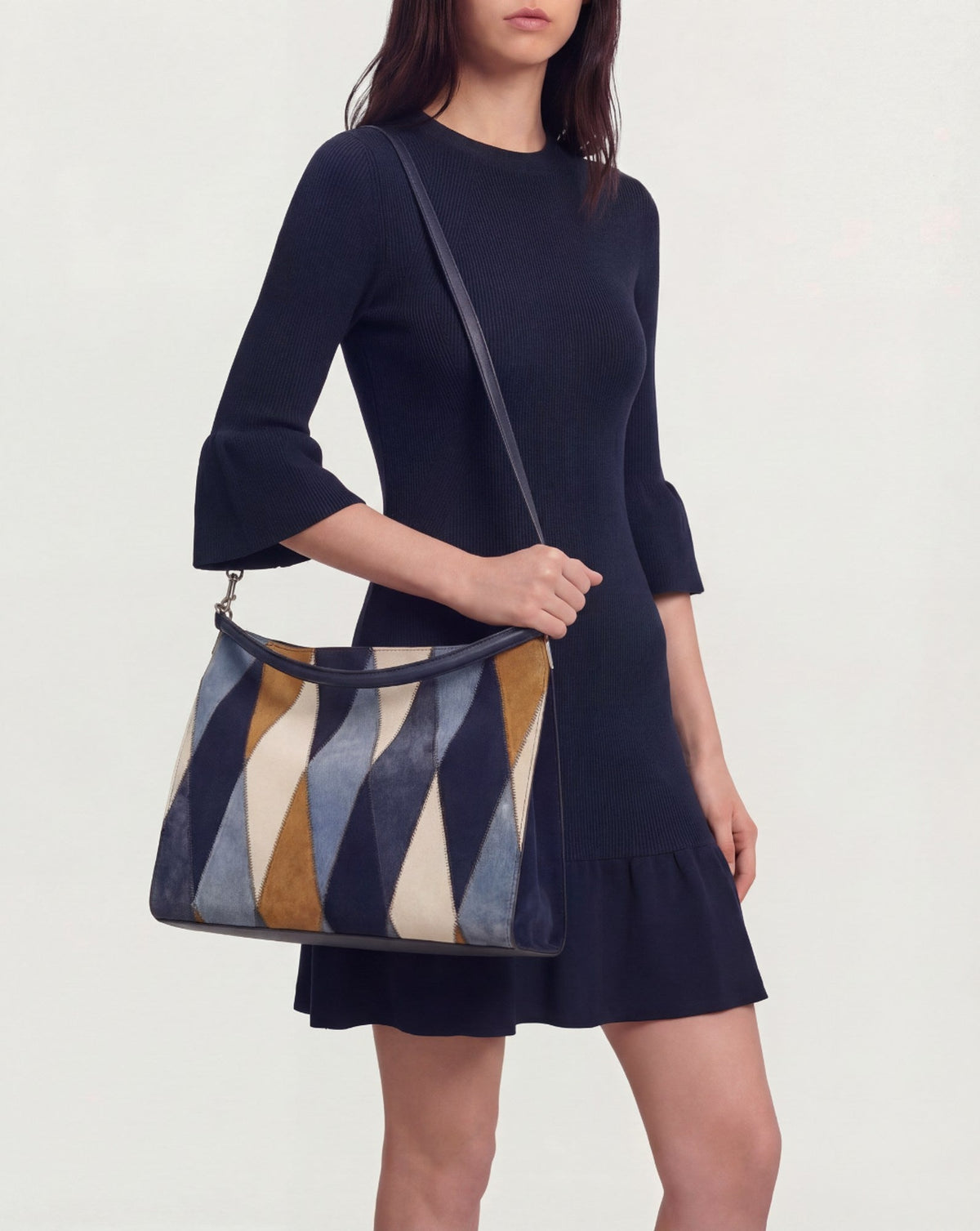 Vida Patchwork Shoulder Bag in Blue Multi - Veronica Beard Latest