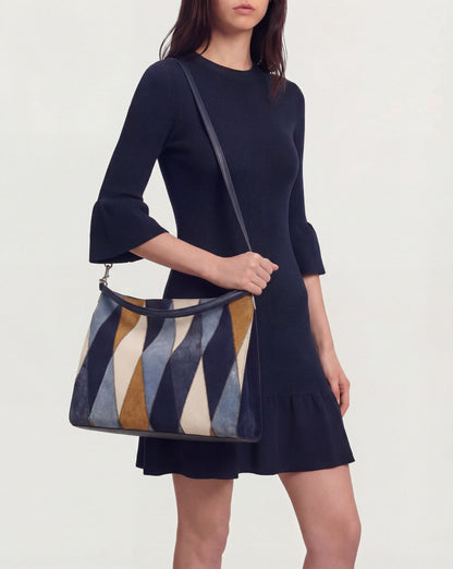 Vida Patchwork Shoulder Bag in Blue Multi - Veronica Beard Latest