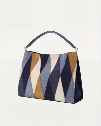 Vida Patchwork Shoulder Bag in Blue Multi - Veronica Beard Latest