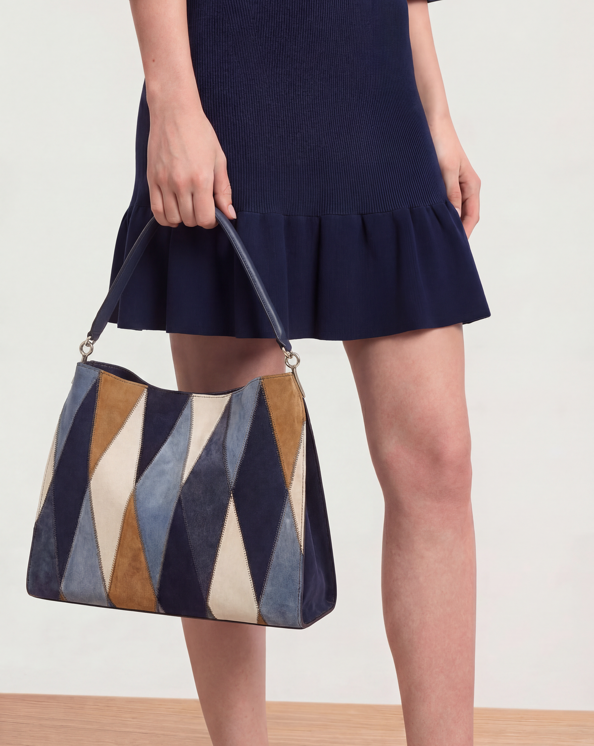 Vida Patchwork Shoulder Bag in Blue Multi - Veronica Beard Latest