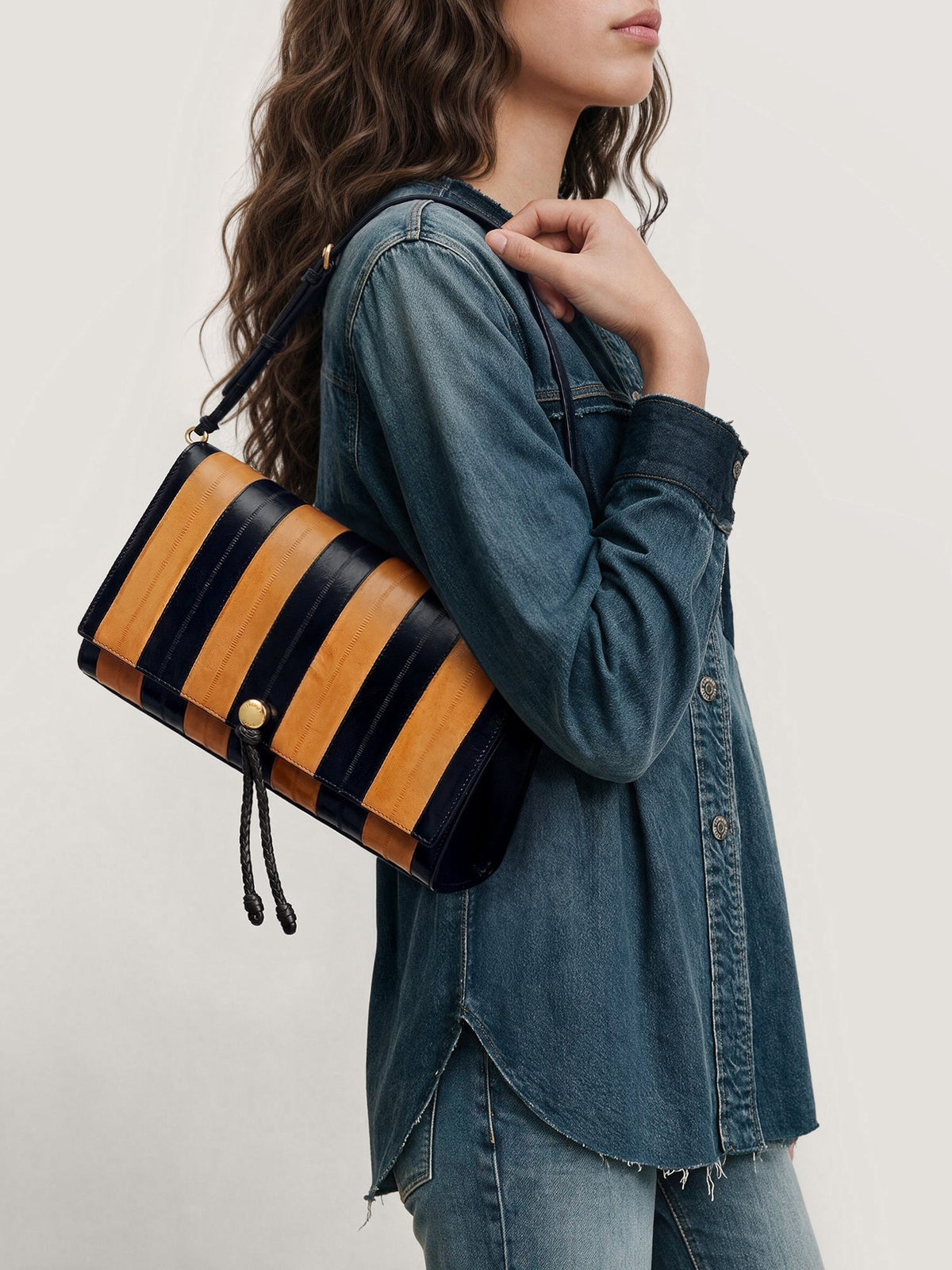 Edit Bag in Tan & Black Stripes Acorn Multi - Veronica Beard Discount