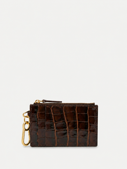 Croc-Embossed Card Holder in Brown - Veronica Beard Best Price
