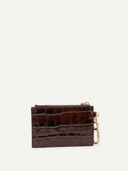 Croc-Embossed Card Holder in Brown - Veronica Beard Best Price