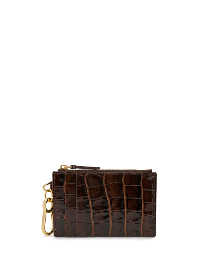 Croc-Embossed Card Holder in Brown - Veronica Beard Best Price