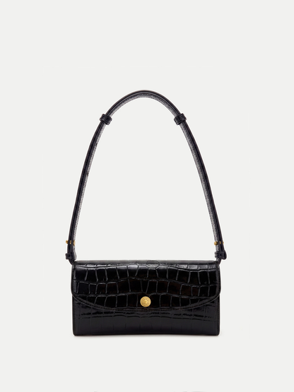 Croc-Embossed Crossbody Wallet in Black - Veronica Beard Best Seller