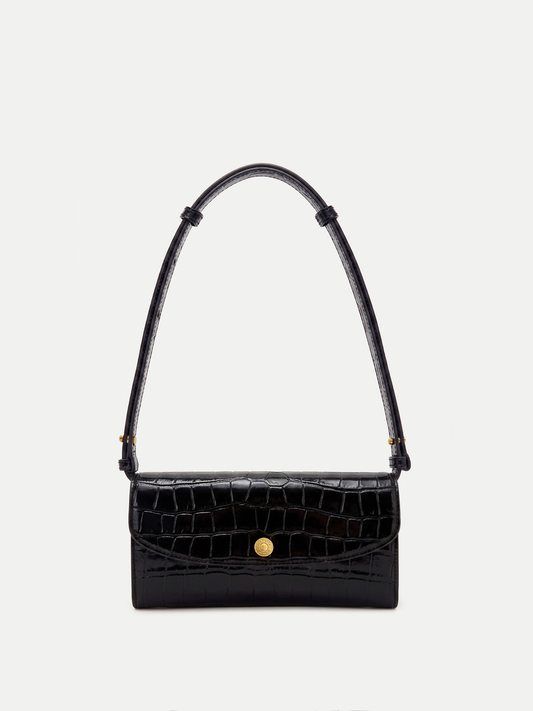Croc-Embossed Crossbody Wallet in Black - Veronica Beard Best Seller