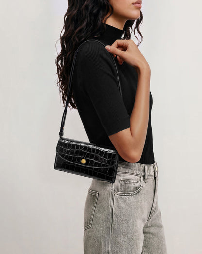 Croc-Embossed Crossbody Wallet in Black - Veronica Beard Best Seller