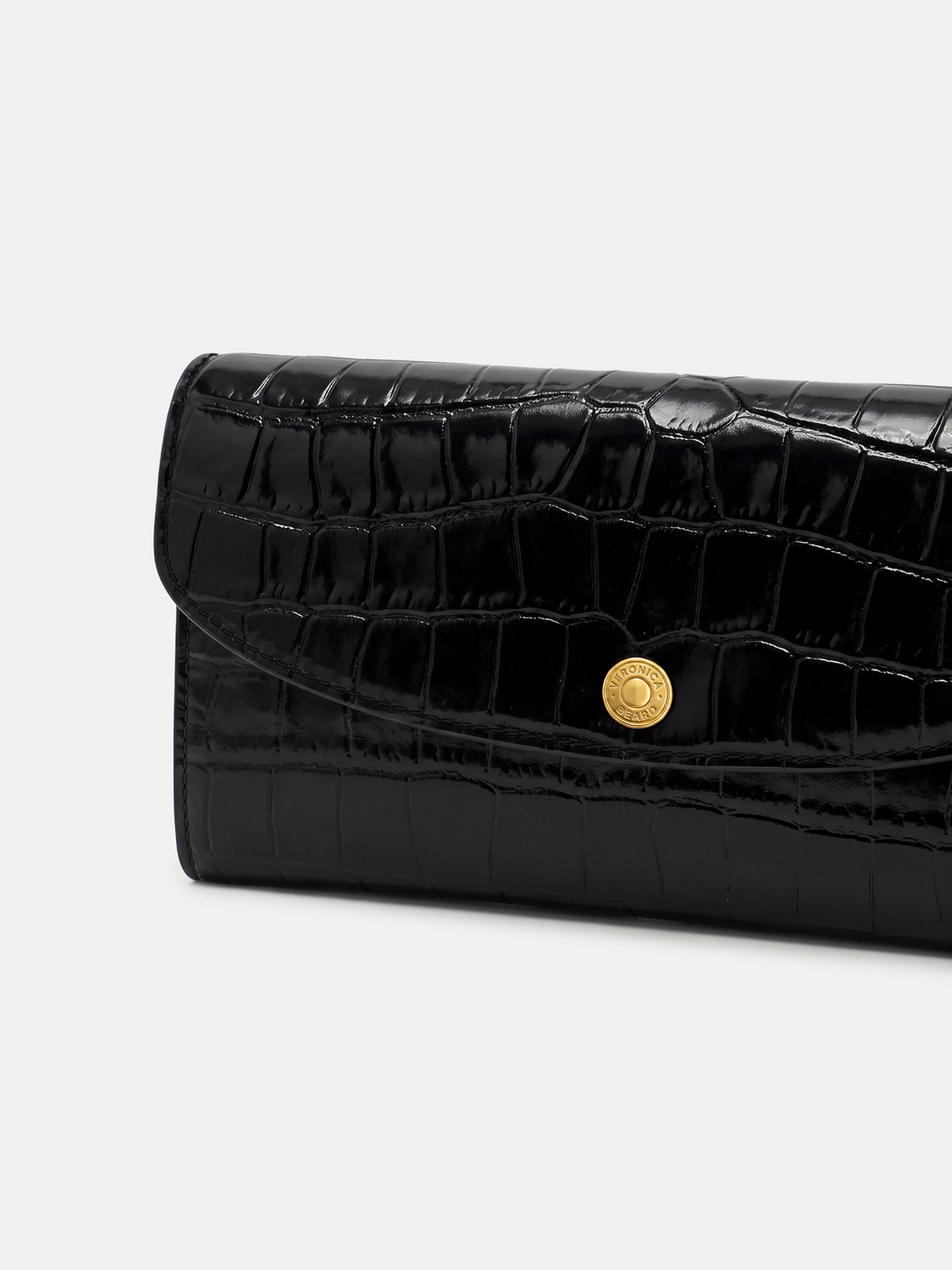 Croc-Embossed Crossbody Wallet in Black - Veronica Beard Best Seller