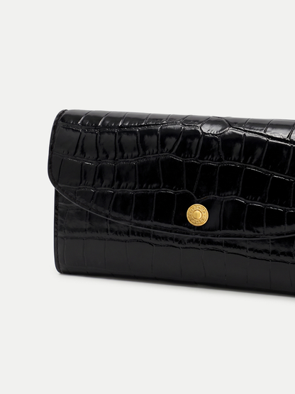 Croc-Embossed Crossbody Wallet in Black - Veronica Beard Best Seller