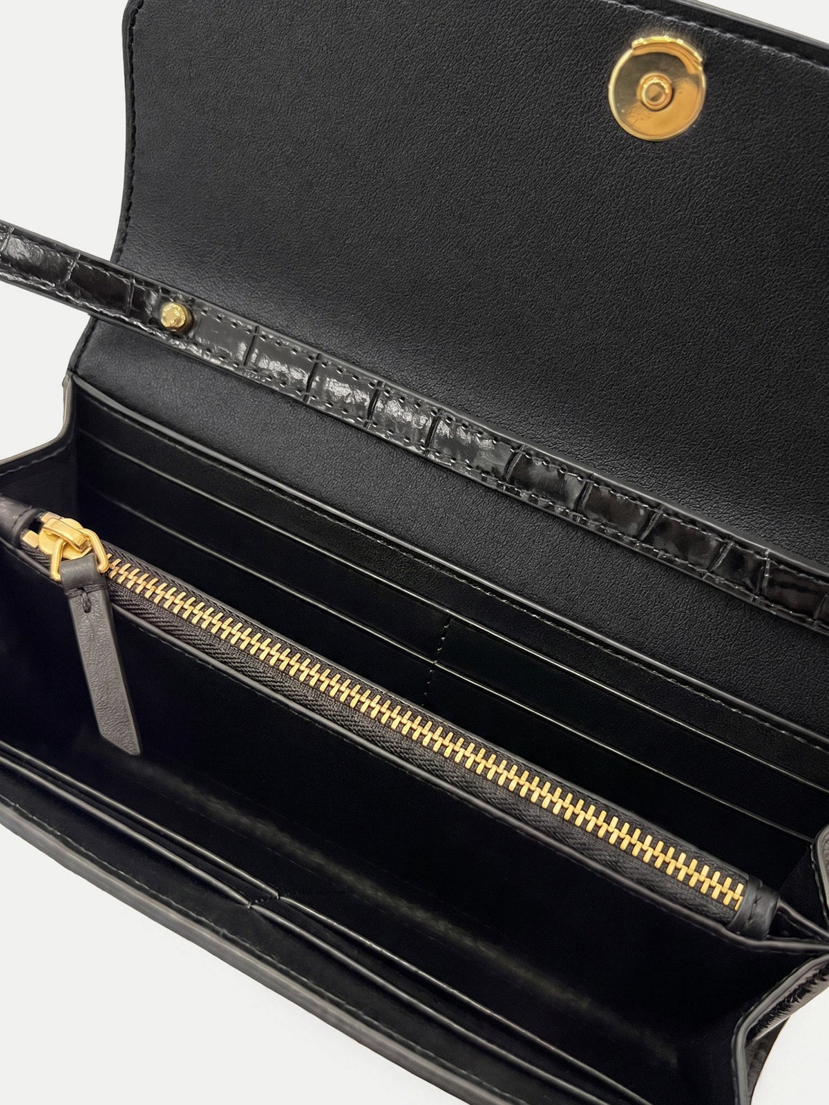 Croc-Embossed Crossbody Wallet in Black - Veronica Beard Best Seller
