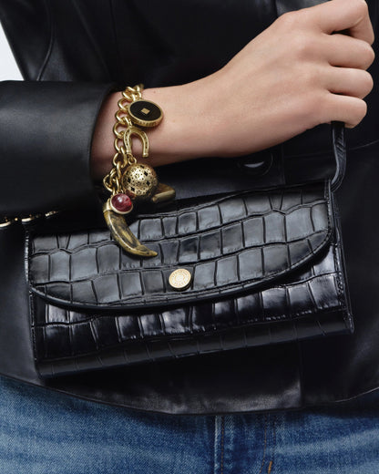 Croc-Embossed Crossbody Wallet in Black - Veronica Beard Best Seller