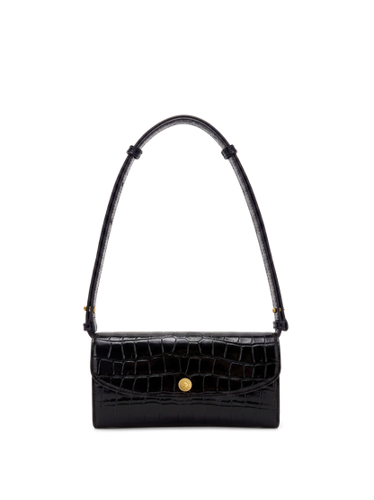 Croc-Embossed Crossbody Wallet in Black - Veronica Beard Best Seller