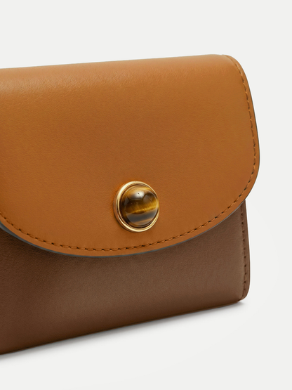 Color-Block Flap Card Holder in Tan & Brown Leather - Veronica Beard Featured