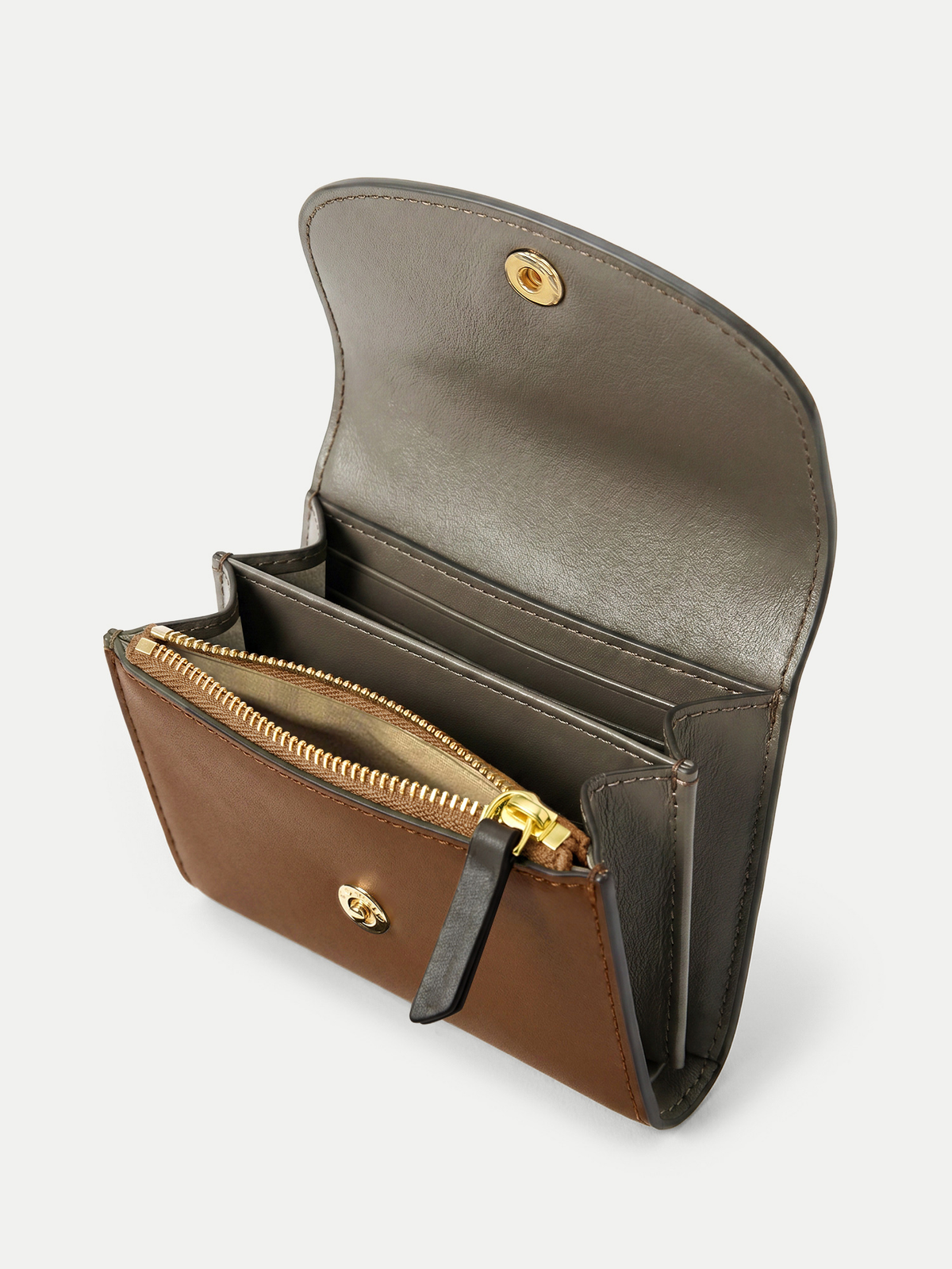 Color-Block Flap Card Holder in Tan & Brown Leather - Veronica Beard Featured