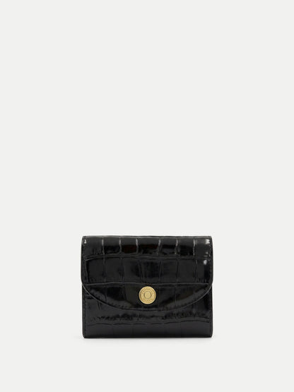 Croc-Embossed Flap Card Holder in Black - Veronica Beard Premium