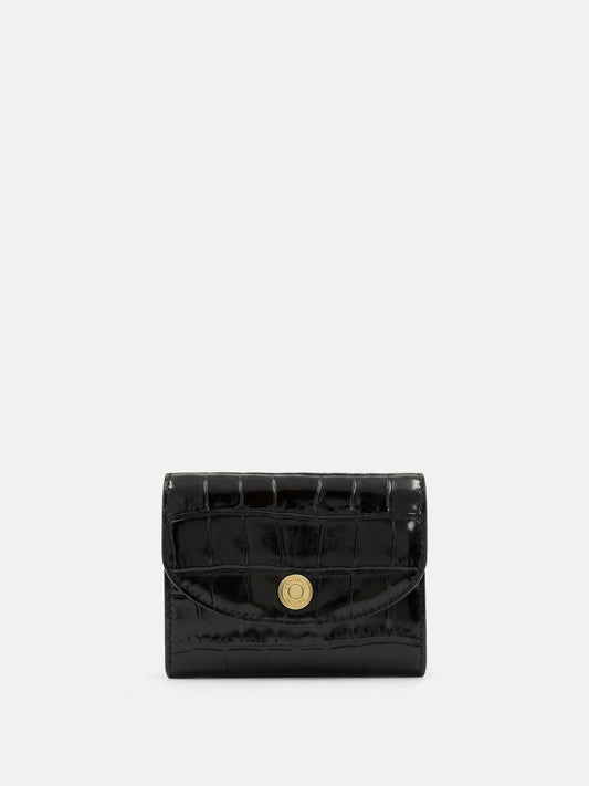 Croc-Embossed Flap Card Holder in Black - Veronica Beard Premium