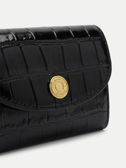 Croc-Embossed Flap Card Holder in Black - Veronica Beard Premium