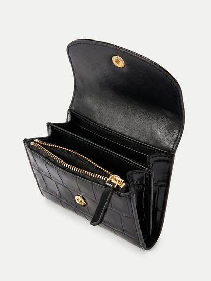 Croc-Embossed Flap Card Holder in Black - Veronica Beard Premium