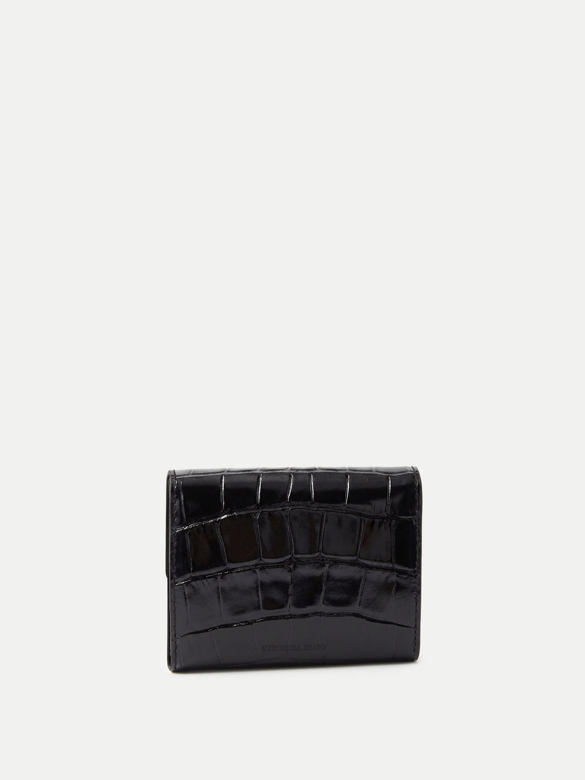 Croc-Embossed Flap Card Holder in Black - Veronica Beard Premium