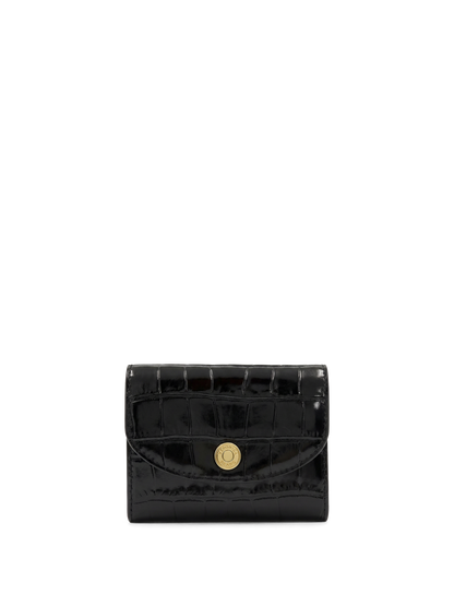 Croc-Embossed Flap Card Holder in Black - Veronica Beard Premium