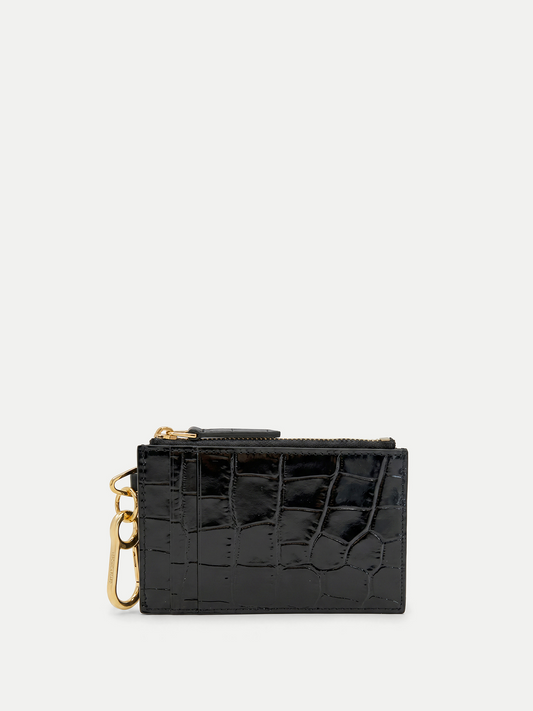 Croc-Embossed Card Holder in Black - Veronica Beard Featured