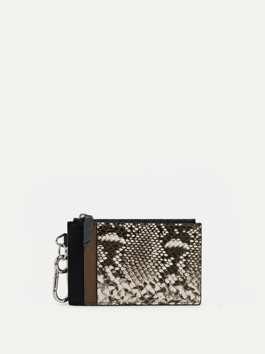 Snake-Embossed Card Holder in Taupe Bark Multi - Veronica Beard Quality