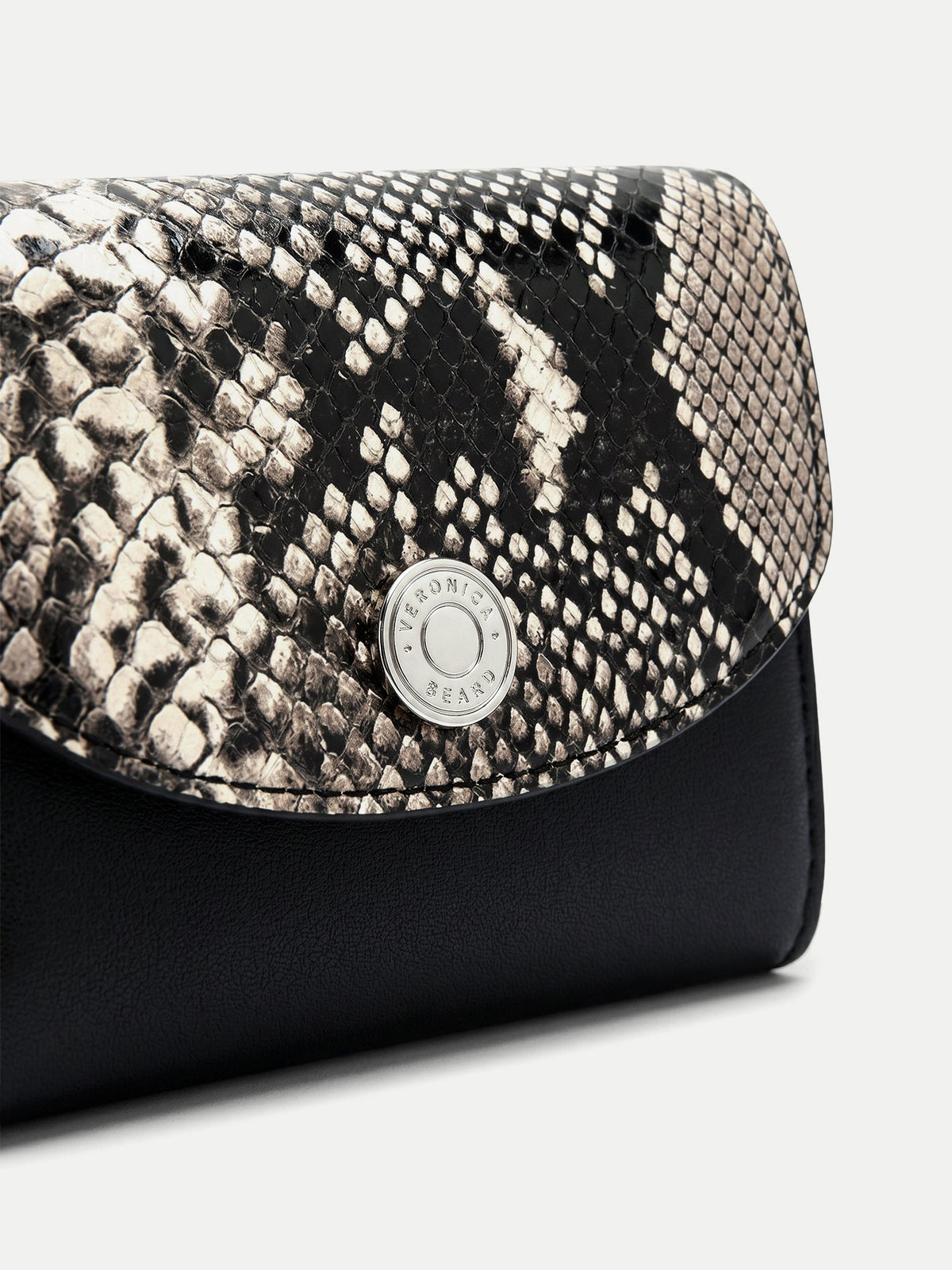 Snake-Embossed Flap Card Holder in Black & Grey - Veronica Beard Trusted